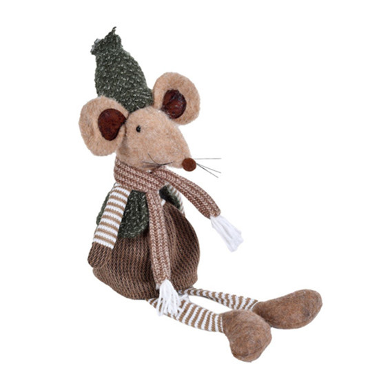 Imagem BONECO NATALINO CAMUNDONGO DECOR COM VESTIDO EM TECIDO 16X14X55 CM - GRILLO 57246