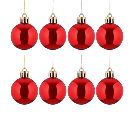 Imagem JOGO DE BOLA DE NATAL COR VERMELHO DE PLÁSTICO 8 UNIDADES DE 3CM - GRILLO 52363