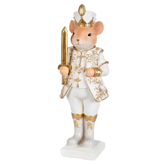 Imagem CAMUNDONGO NATALINO DECORATIVO COM ESPADA COR BRANCO COM DOURADO 8X8X25CM GRILLO 56875