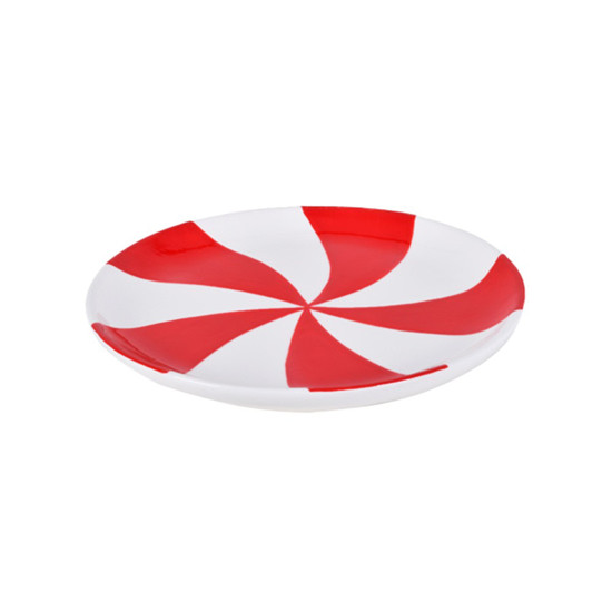 Imagem PRATO PARA SOBREMESA DE NATAL COR BRANCO COM VERMELHO DE CERÂMNICA 18X18X2CM - GRILLO 57050