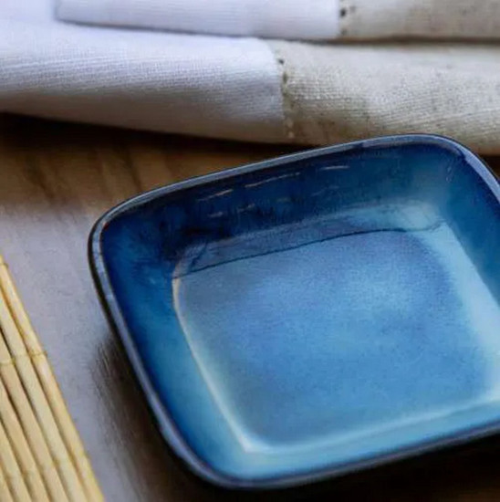 Imagem KIT DE COMIDA JAPONESA PARA DUAS PESSIAS DE CERÂMICA E BAMBU COR AZUL 8 PEÇAS - CROSS