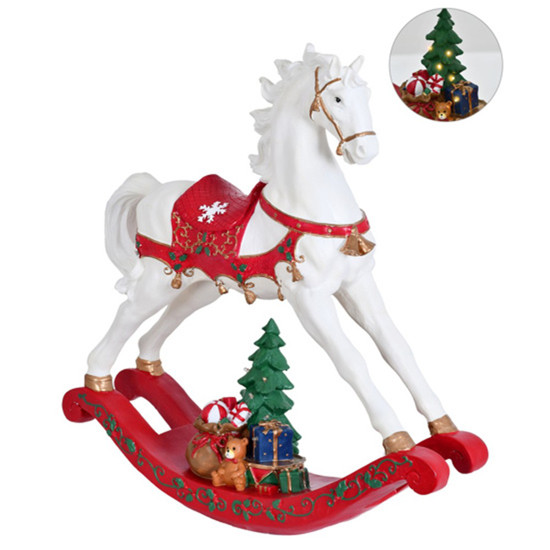Imagem CAVALO DECORATIVO NATALINO BRANCO E VERMELHO EM RESINA 12X47X46 CM - GRILLO 56769