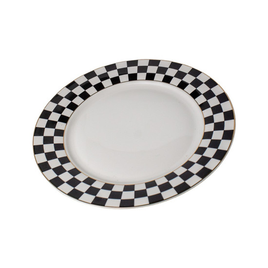 Imagem PRATO RASO EM PORCELANA COR BRANCO COM PRETO 27CM - TOK DA CASA