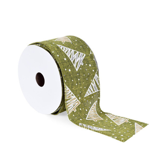 Imagem FITA DECORATIVA  NATALINA VERDE EM POLIÉSTER 6,3CMX9,14M - GRILLO 56646