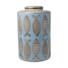 Imagem de POTICHE DECORATIVO DE CERÂMICA PORTUGUESA PEIXES NUDE 33X22CM - A A Distr E Importacao De Artigos De Decoracao Ltda