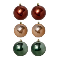 Imagem de CAIXA COM 6 BOLAS DE NATAL VERDE VERMELHA CHAMPAGNE PEROLADA EM PLÁSTICO - CROMUS  - Cromus Embalagens Ind. E Com. Ltda