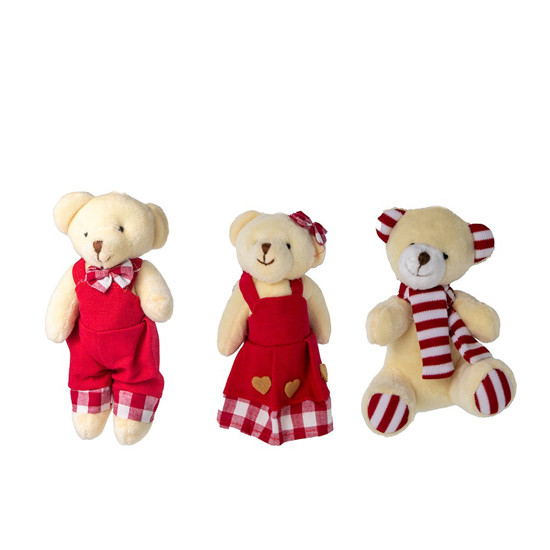 Imagem KIT MINI URSO DECORATIVO PARA PENDURAR COM ROUPA VERMELHA 4 UNIDADES DE 10CM - TOK DA CASA