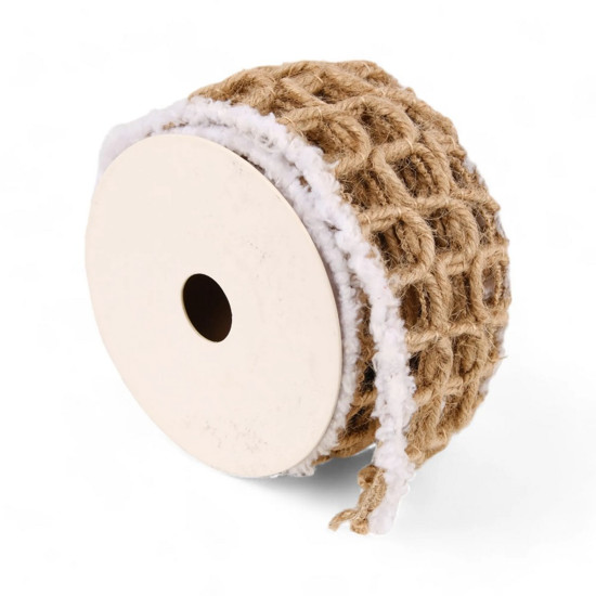 Imagem FITA ARAMADA NATALINA VAZADA COR CRU COM BRANCO 6,63CM X 4,57 METROS - CROMUS 