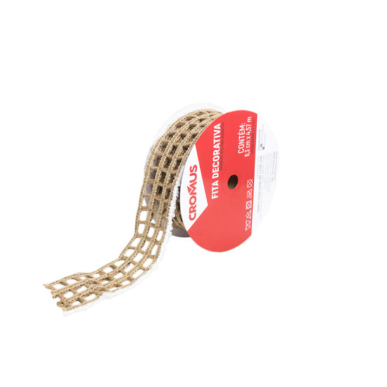 Imagem FITA ARAMADA NATALINA VAZADA COR CRU COM BRANCO 6,63CM X 4,57 METROS - CROMUS 