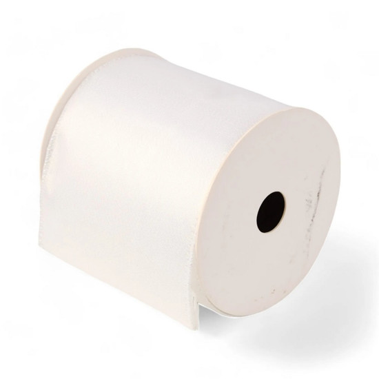 Imagem FITA ARAMADA DE NATAL LISA COR BRANCO COM GLITTER 10CM X 4,57 METROS - CROMUS 