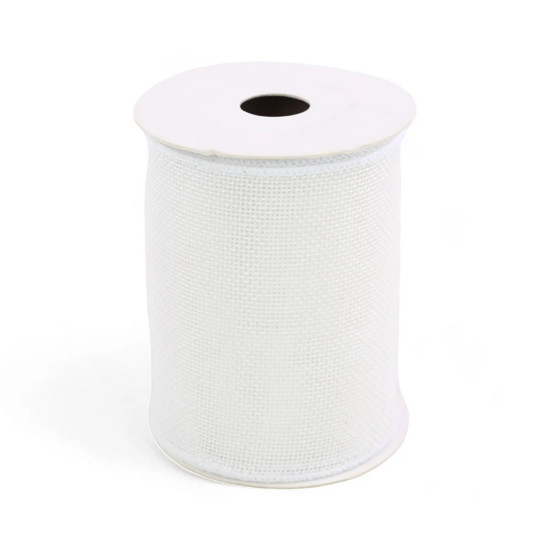 Imagem FITA ARAMADA DECORATIVA TRABALHADA BRANCA EM POLIÉSTER 10CM X 4,57M