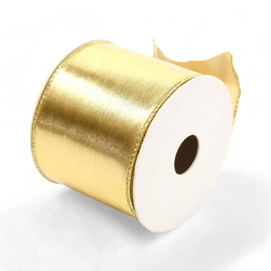 Imagem FITA ARAMADA DECORATIVA DOURADA EM POLIÉSTER 6,3CM X 9,14M - CROMUS
