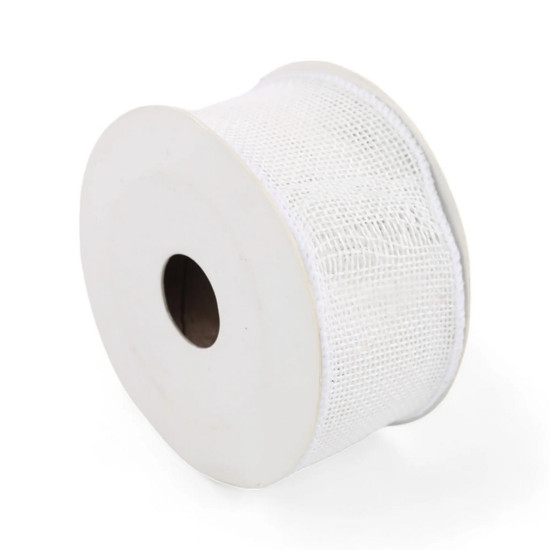 Imagem FITA ARAMADA DECORATIVA TRABALHADA BRANCA EM POLIÉSTER 3,8CM X 9,14M 