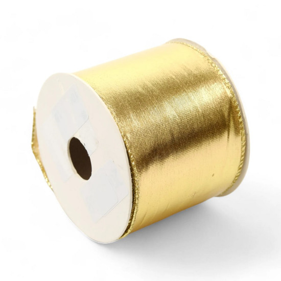 Imagem FITA ARAMADA DECORATIVA DOURADA EM POLIÉSTER 6,3CM X 9,14M - CROMUS