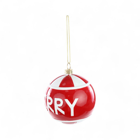 Imagem ENFEITE PARA PENDURAR BOLA MERRY CHRISTMAS EM PLÁSTICO  COLORIDO 9X8X8 CM