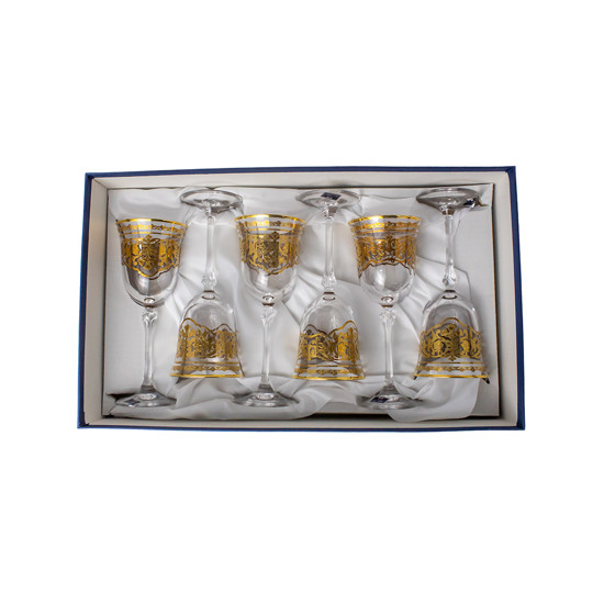 Imagem JOGO DE TAÇA PARA VINHO EM CRISTAL COM DETALHES DOURADO 6 UNIDADES DE 8X8X20CM - GR