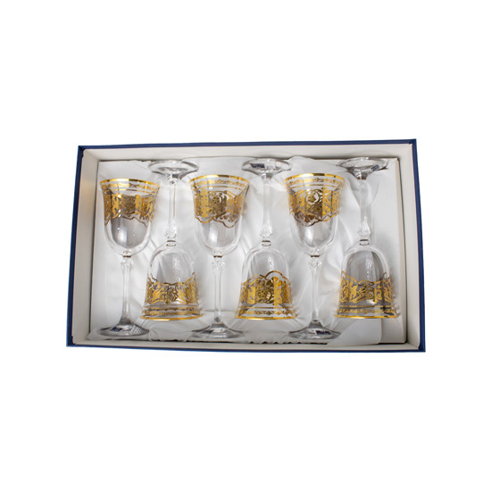 Imagem CONJUNTO 6 TAÇAS PARA ÁGUA EM CRISTAL COM DETALHES DOURADO 21X8X8 CM