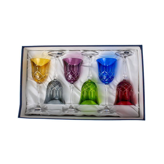 Imagem JOGO DE TAÇA PARA VINHO EM CRISTAL COLORIDAS 6 UNIDADES 8X8X20CM 