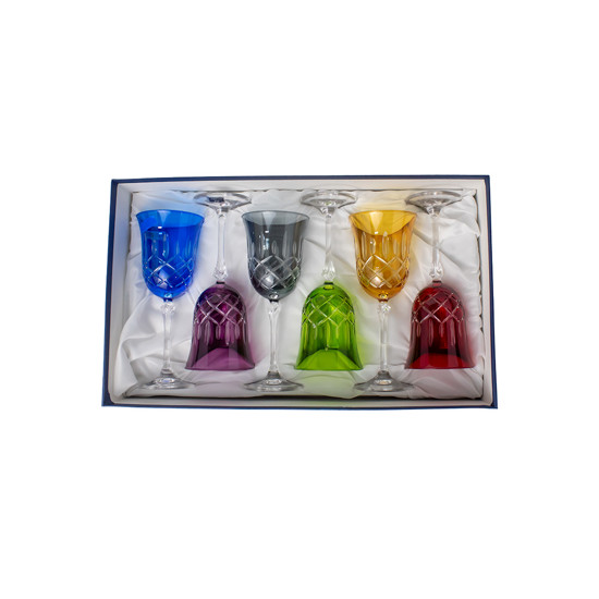 Imagem JOGO DE TAÇA EM CRISTAL COLORIDAS PARA ÁGUA 6 UNIDADES 8,5X8,5X21CM 