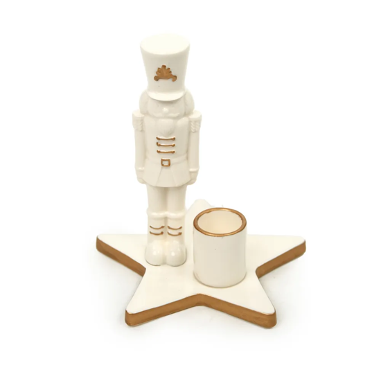 Imagem SOLDADO DE CHUMBO NATALINO CASTIÇAL DECORATIVO EM PORCELANA BRANCA 15X13X13 CM
