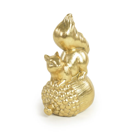 Imagem ESQUILO COM NOZ DECORATIVO DOURADO EM CERÂMICA 20X12X9 CM