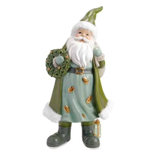 Imagem PAPAI NOEL COM GUIRLANDA DECORATIVO EM RESINA NA COR VERDE 40X25X15 CM