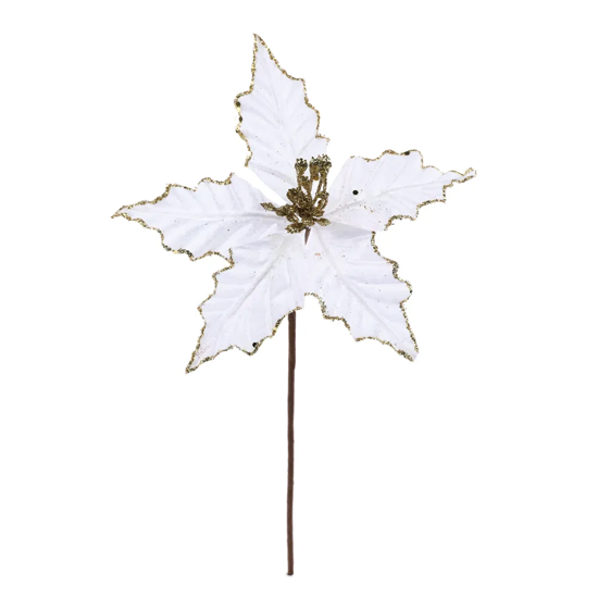 Imagem HASTE DECORATIVA NATALINA FLOR BRANCA COM GLITER 30X21 CM