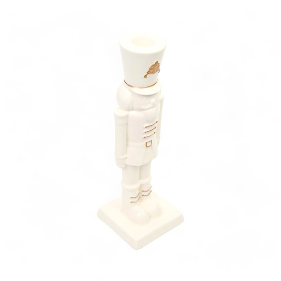 Imagem SOLDADO DE CHUMBO NATALINO CASTIÇAL DECORATIVO EM PORCELANA BRANCA 27X8X9 CM