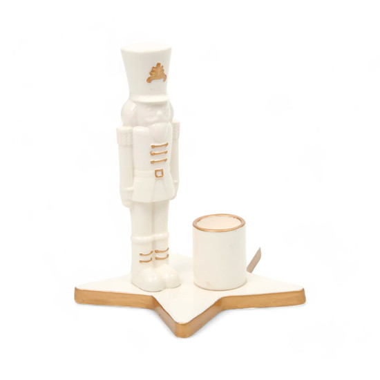 Imagem SOLDADO DE CHUMBO NATALINO CASTIÇAL DECORATIVO EM PORCELANA BRANCA 15X13X13 CM