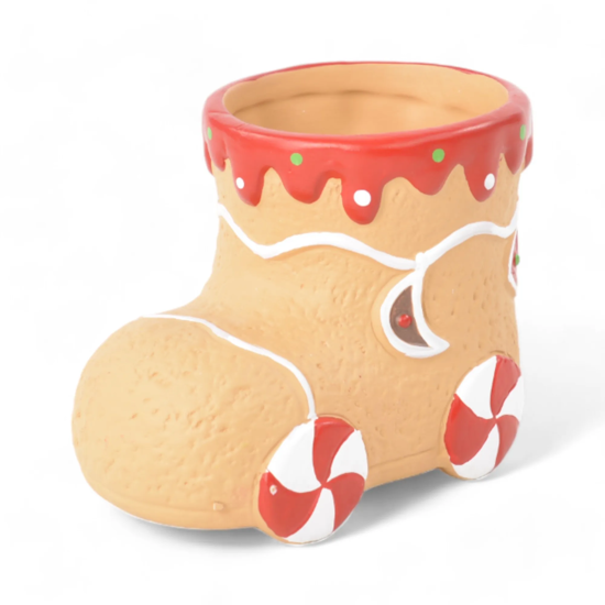 Imagem MINI VASO BOTA GINGERBREAD NATALINO DECORATIVO EM CERÂMICA 8X10X7 CM