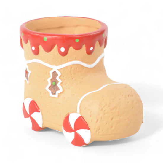 Imagem MINI VASO BOTA GINGERBREAD NATALINO DECORATIVO EM CERÂMICA 8X10X7 CM
