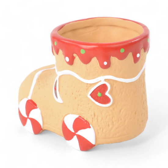 Imagem MINI VASO BOTA GINGERBREAD NATALINO DECORATIVO EM CERÂMICA 8X10X7 CM