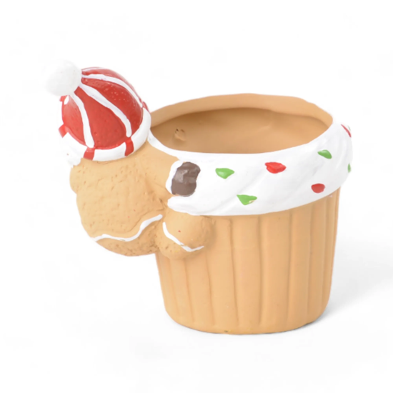 Imagem MINI VASO CUPCAKE NATALINO COM PAPAI NOEL DECORATIVO EM CERÂMICA 9X10X7 CM