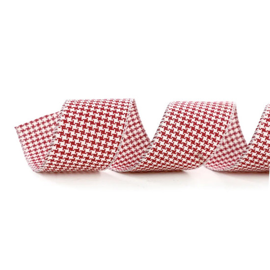 Imagem FITA ARAMADA NATALINA DECORATIVA EM POLIÉSTER VERMELHA E BRANCO 6,3CM X 9,14M