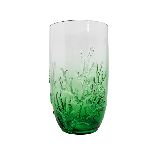 Imagem COPO LONGO VERDE EM ACRÍLICO COM CORAL MARINHO EM ALTO RELEVO 680ML 15X8X8 CM