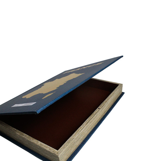 Imagem LIVRO CAIXA DECORATIVO AZUL COM DETALHES DOURADOS 5X36X27 CM