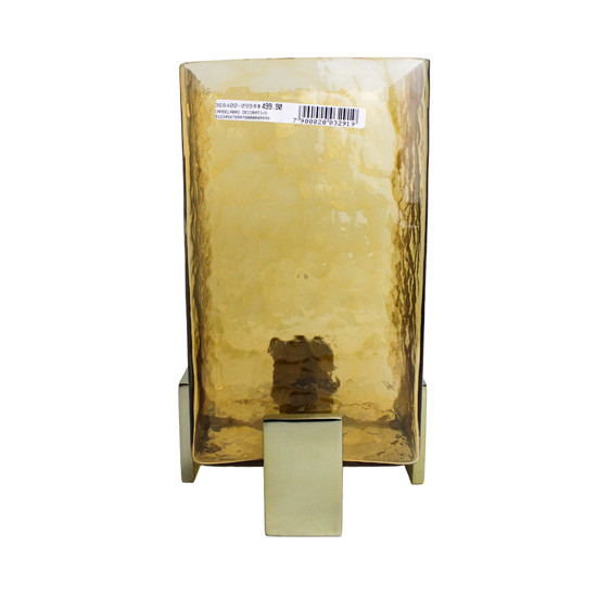 Imagem CANDELABRO DECORATIVO EM VIDRO COR AMBAR E BASE EM METAL DOURADO 29X15 CM
