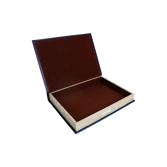 Imagem LIVRO CAIXA AZUL COM DETALHES PRATEADOS 5X36X27 CM