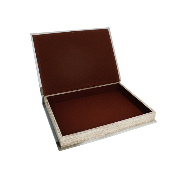 Imagem LIVRO CAIXA DECORATIVO CINZA EM MADEIRA E COURINO 5X36X27 CM