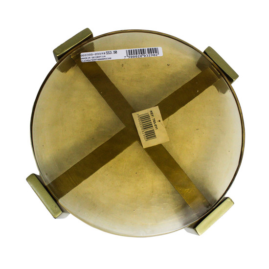 Imagem BANDEJA DECORATIVA EM VIDRO NA COR AMBAR COM BASE EM METAL DOURADO 5X25X25 CM