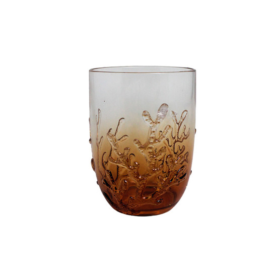 Imagem COPO BAIXO LARANJA EM ACRÍLICO COM CORAL MARINHO EM ALTO RELEVO 480ML 11X8X8 CM