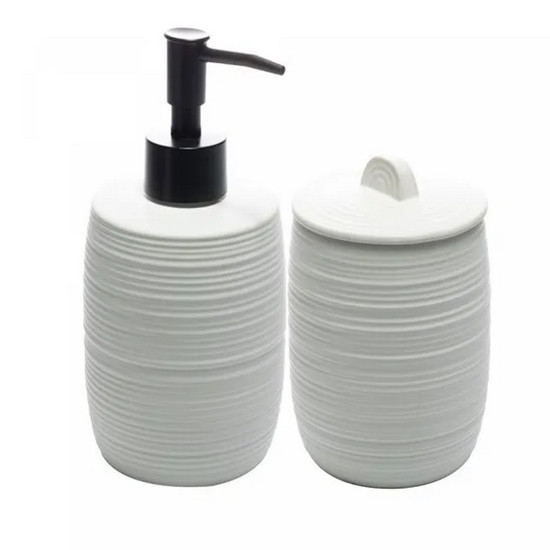 Imagem CONJUNTO 2 PEÇAS PARA BANHEIRO EM CERÂMICA DUNA BRANCO 18X8 CM