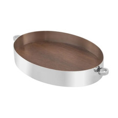 Imagem de BANDEJA DECORATIVA PARA SERVIR DOTS PEQUENA EM INOX E MADEIRA 42X25X6 CM - St James Industrial Ltda