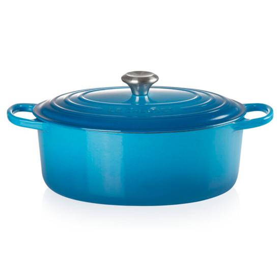 Imagem PANELA OVAL AZUL MARSEILLE EM FERRO FUNDIDO COM TAMPA 6,3L 18X31X24 CM LE CREUSET