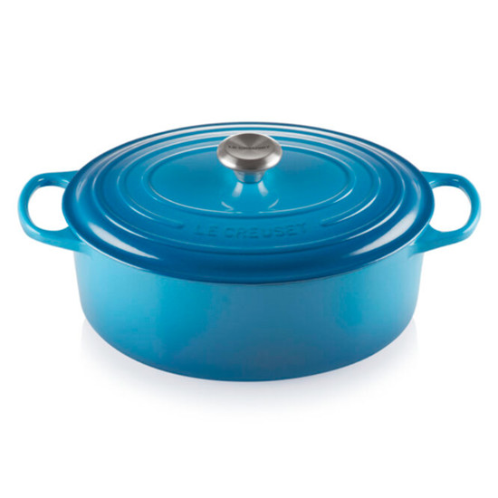 Imagem PANELA OVAL AZUL MARSEILLE EM FERRO FUNDIDO COM TAMPA 6,3L 18X31X24 CM LE CREUSET