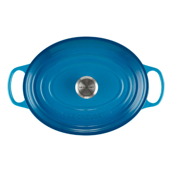 Imagem PANELA OVAL AZUL MARSEILLE EM FERRO FUNDIDO COM TAMPA 6,3L 18X31X24 CM LE CREUSET
