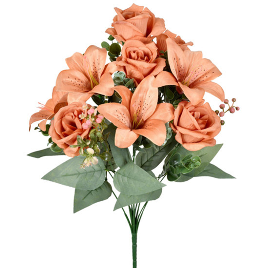 Imagem BUQUÊ MISTO DECORATIVO DE ROSAS E LÍRIOS MARRONS EM PLÁSTICO MOLDÁVEL - GRILLO