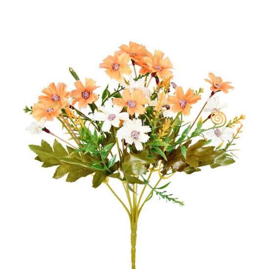 Imagem HASTE BUQUÊ MARGARIDAS LARANJA E CREME EM PLÁSTICO E CETIM MOLDÁVEL 32X17 CM