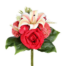 Imagem de RAMALHETE MISTO DE ROSAS E FLORES VERMELHO EM PLÁSTICO MOLDÁVEL 32X28 CM - GRILLO - Grillo Ltda