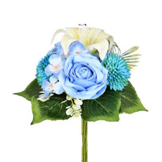 Imagem de RAMALHETE MISTO DE ROSAS E FLORES AZUL EM PLÁSTICO MOLDÁVEL 32X28 CM - GRILLO - Grillo Ltda